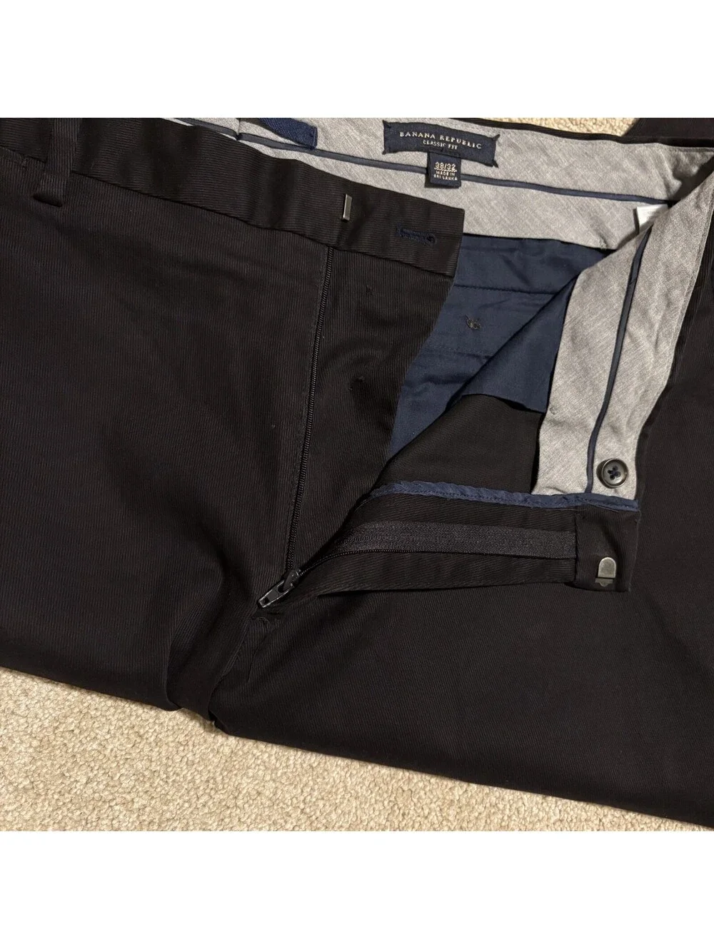 Banana Republic Mens 38x32 Black Flat Front Classic Fit Pants Khakis Trousers